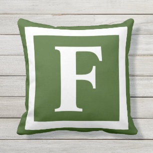Modern Pine Green Bold Monogram Initial Cushion