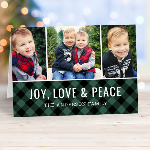 Modern Pine Green Buffalo Plaid Photo Collage Holiday Card