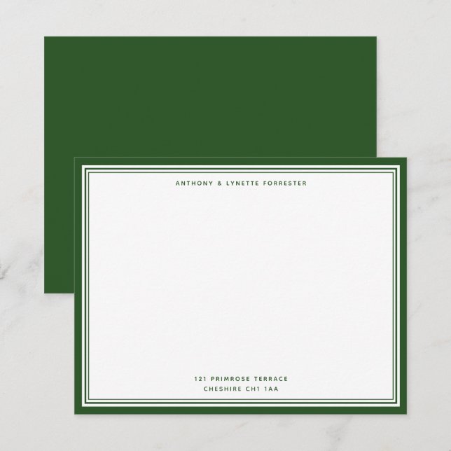 Modern Pine Green Name & Address Note Card (Front/Back)