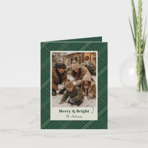 Modern Pine Green Plaid Two Photos Merry Christmas Holiday Card