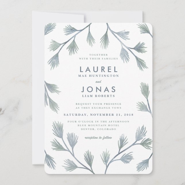 Modern Pine Green + White Wedding Invitations (Front)