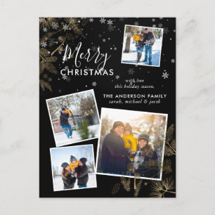 Modern Pine & Snow Christmas 4 Photo Collage Card