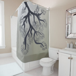 Modern pine tree and pine cones  shower curtain