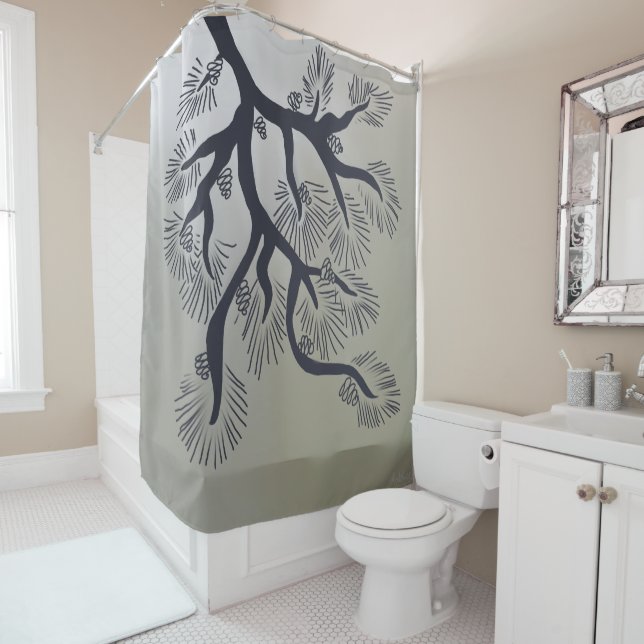 Modern pine tree and pine cones  shower curtain (In Situ)
