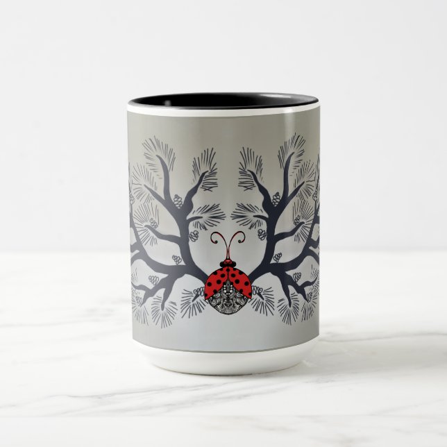 Modern pine tree and pine cones tote bag mug (Center)