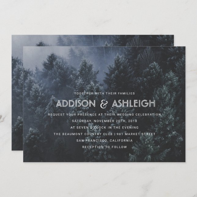 Modern Pine Tree Forest Wedding Invitation (Front/Back)