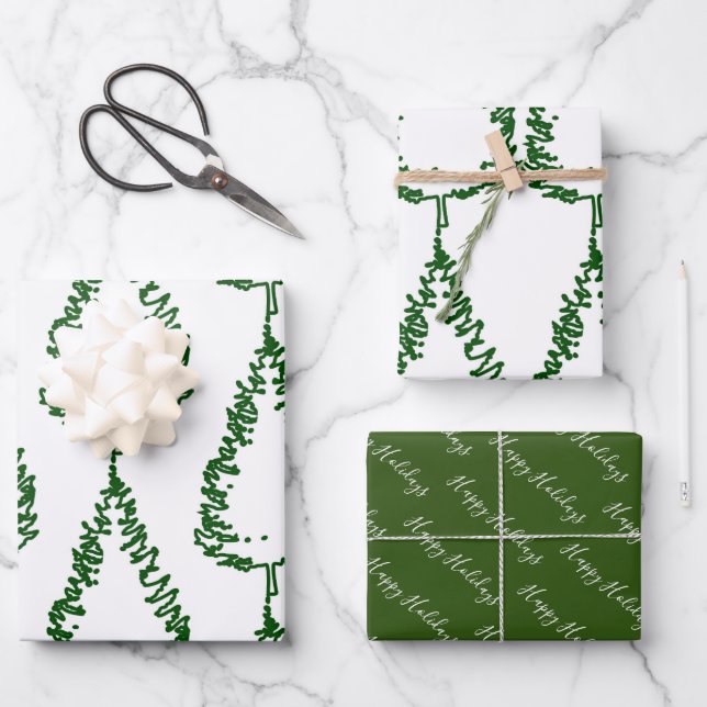 Modern Pine Tree Holiday Wrapping Paper Sheet (Front)
