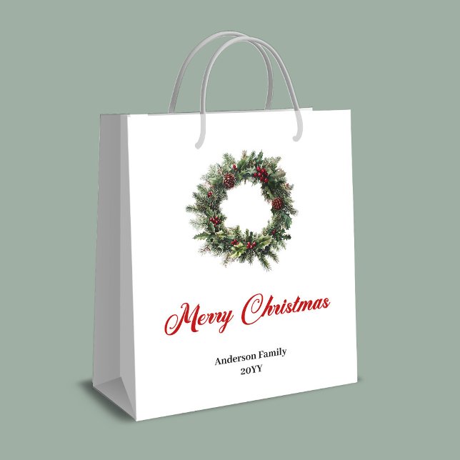 Modern pine wreath gift bag in traditional colors (Modern pine wreath gift bag in traditional colors)