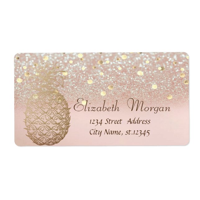 Modern Pineapple Confetti Glitter Bokeh Label (Front)