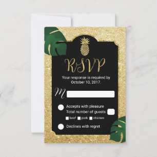 Modern Pineapple Gold Tropical Wedding RSVP Card