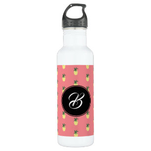 Modern Pineapple Illustration Circular Monogram 710 Ml Water Bottle