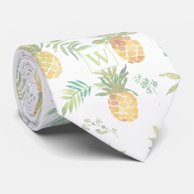 Modern Pineapple Monogram Neck Tie (Rolled)