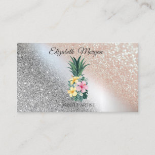 Modern Pineapple Tropical Flowers Makeup Artist Business Card