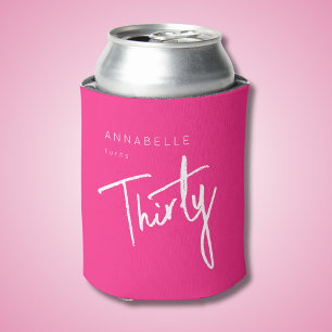 Modern Pink 30th Thirty Thirtieth birthday party Can Cooler