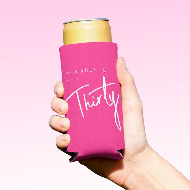 Modern Pink 30th Thirty Thirtieth birthday party Seltzer Can Cooler (Creator Uploaded)