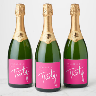 Modern Pink 30th Thirty Thirtieth birthday party Sparkling Wine Label
