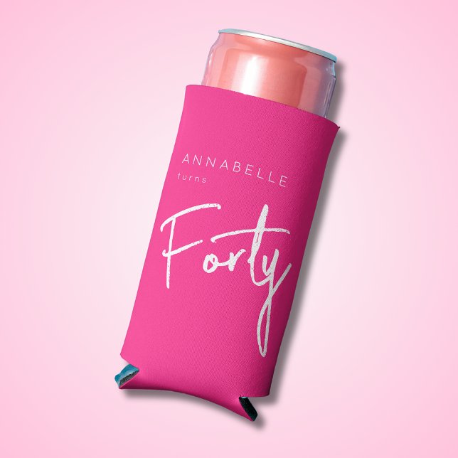Modern Pink 40th Forty Fortieth birthday Seltzer Can Cooler (Modern pink fortieth birthday party can cooler.  Perfect for any 40th. Other colors/ages available.)