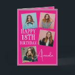 Modern Pink 4 Photo Collage 18th Birthday Card<br><div class="desc">Celebrate a milestone birthday with a modern and elegant four-photo collage. This design captures cherished memories and adds a personal touch to an 18th birthday celebration,  making it a keepsake to treasure.</div>