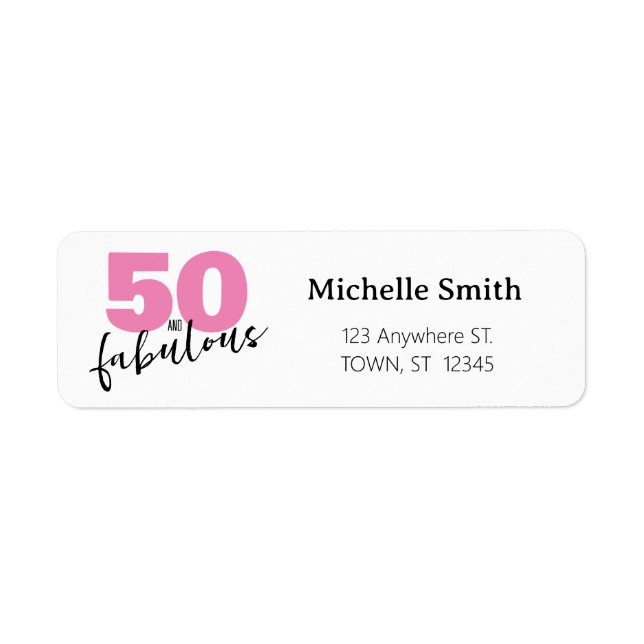 Modern pink 50 fabulous Birthday Return Address Label (Front)