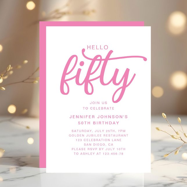 Modern Pink 50th Birthday Invitation (Modern Pink 50th Birthday Invitation)