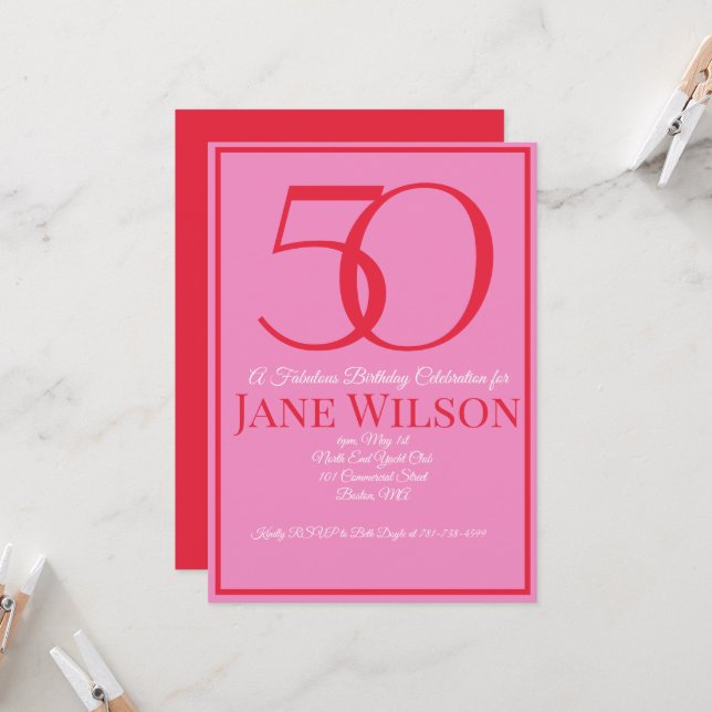 Modern Pink 50th Birthday Party  Invitation (Front/Back In Situ)