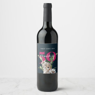 Modern Pink 50th Birthday Wild Jungle Leopard Wine Label