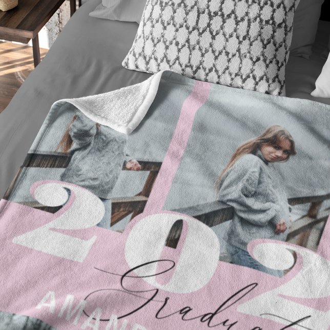 Modern Pink 6 Photo Graduation Fleece Blanket (Creator Uploaded)
