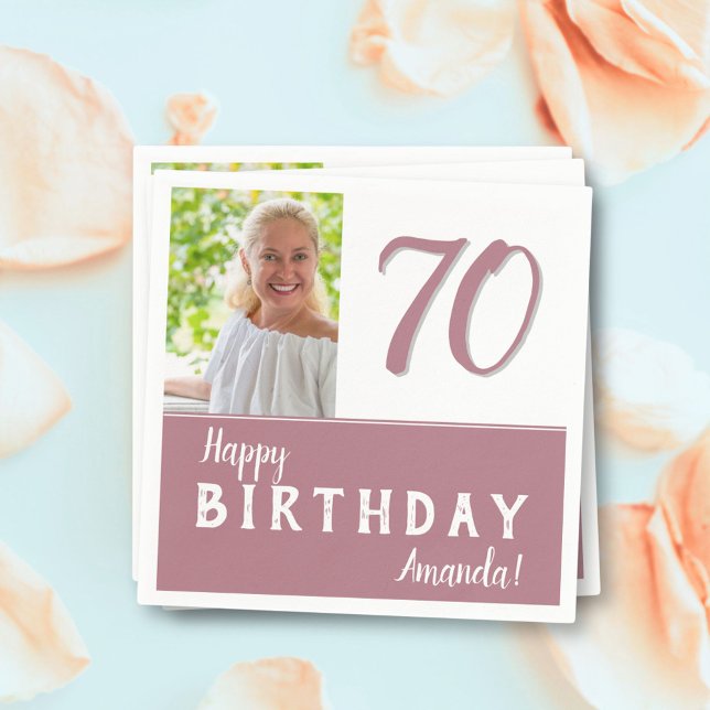 Modern Pink 70th Birthday Party Photo Napkin (Creator Uploaded)