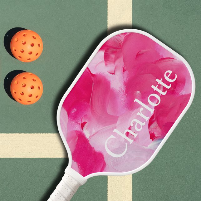 Modern Pink Abstract Brushstroke Personalised Name Pickleball Paddle (Creator Uploaded)