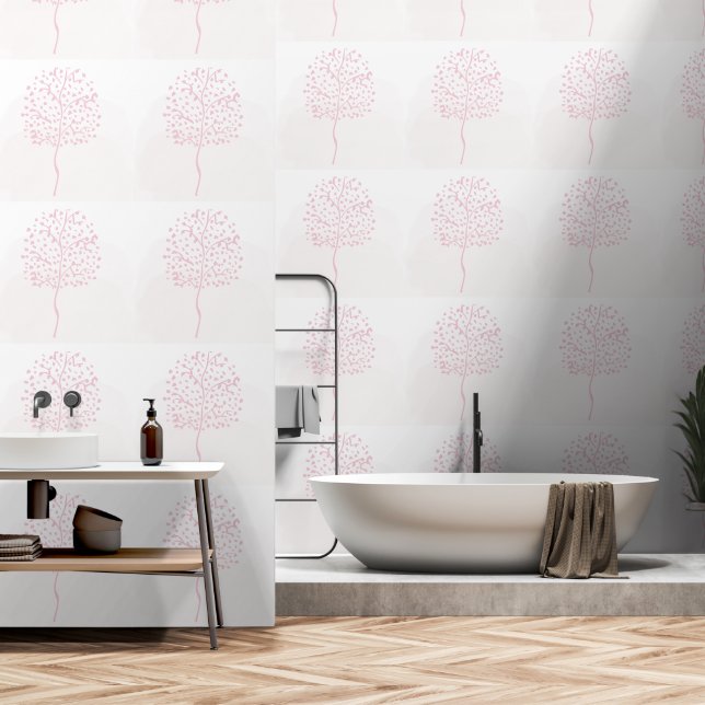 Modern Pink Abstract Nature Wallpaper (Bathroom)
