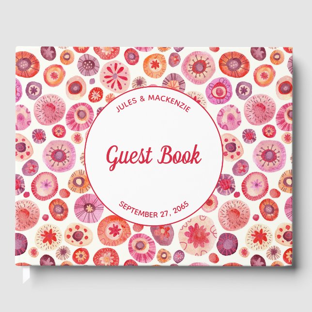 Modern Pink Abstract Wedding Guest Book (Front)