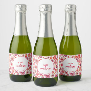 Modern Pink Abstract Wedding Sparkling Wine Label