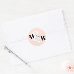 Modern Pink Ampersand Monogram Wedding Envelope Classic Round Sticker