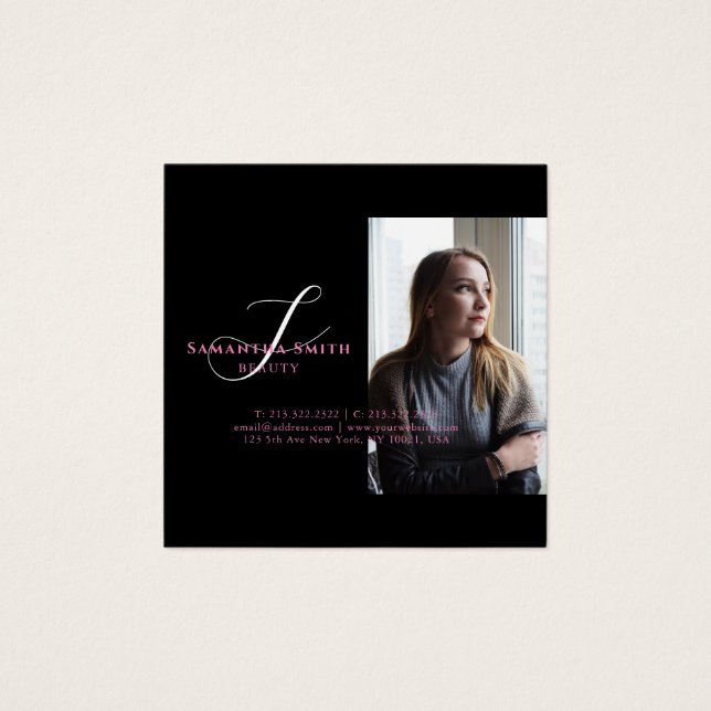 Modern Pink and Back 4 Photos Script Monogram (Front)