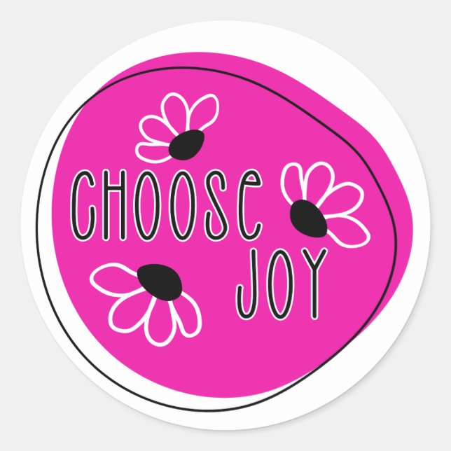 Modern Pink and Black Choose Joy Round Sticker (Front)