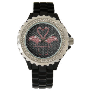 Modern Pink and Black Flamingo Abstract Watch