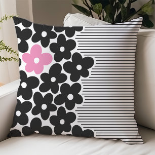 Modern Pink and Black Floral Dorm Room Cushion