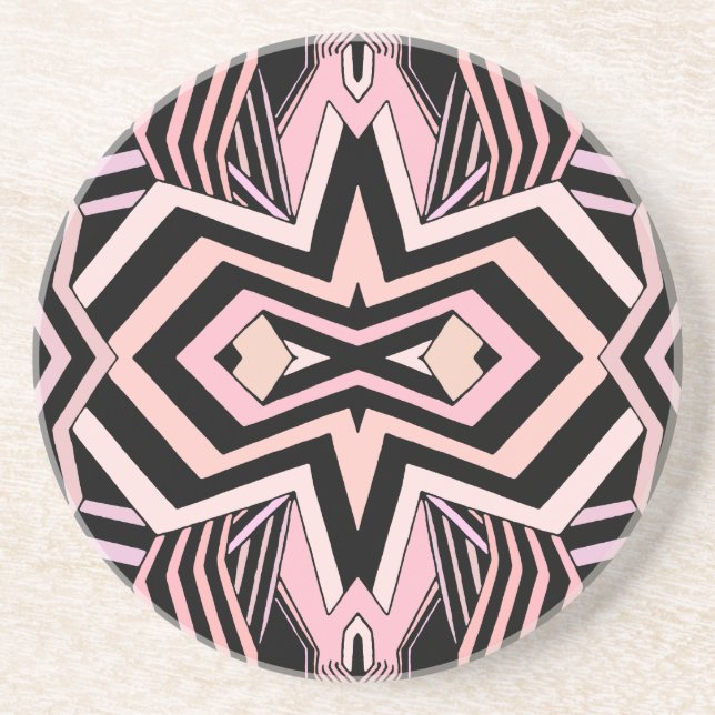 Modern Pink and Black Geometric Coaster (Front)
