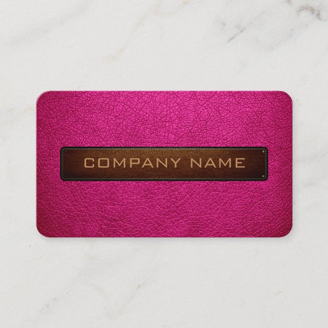 Modern pink and Black Leather Look Business Card (Front)