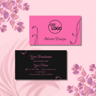 Modern Pink and Black Ornamental with Logo Ornate Business Card