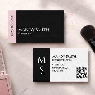 Modern Pink and Black Salon Aesthetician Beauty Business Card