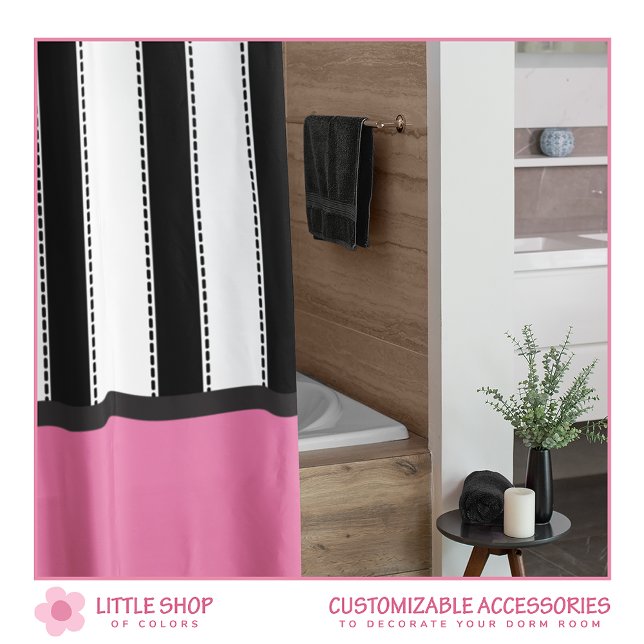 Modern Pink and Black Stripe Dorm Room Shower Curtain (Creator Uploaded)