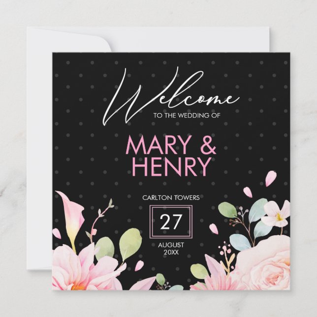 Modern pink and black wedding party  invitation (Front)
