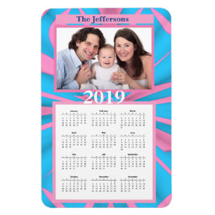 Modern Pink and Blue Abstract Pattern Monogram Magnet