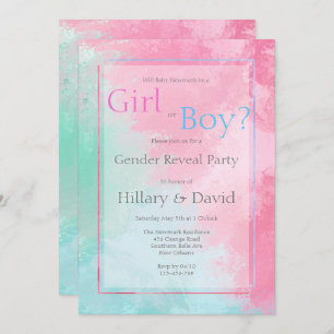 Modern Pink and Blue Gender Reveal Invitation