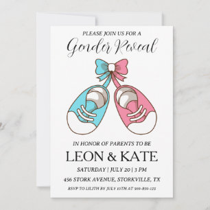 modern pink and blue gender reveal invitations