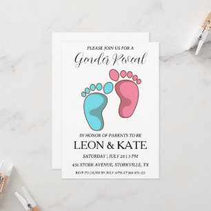 modern pink and blue gender reveal invitations
