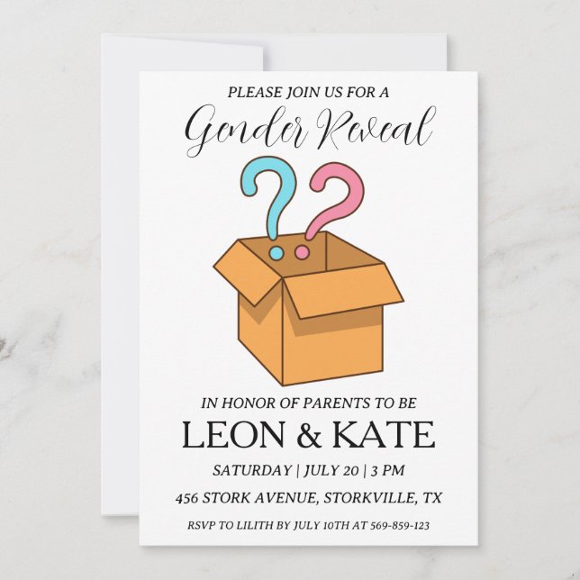 modern pink and blue gender reveal invitations (Front)