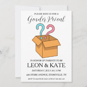 modern pink and blue gender reveal invitations