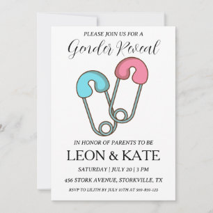 modern pink and blue gender reveal invitations